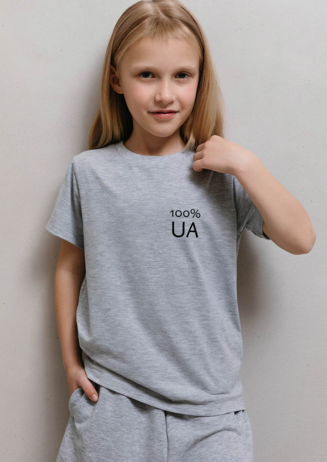 Children's grey melange T-shirt "100% UA" 